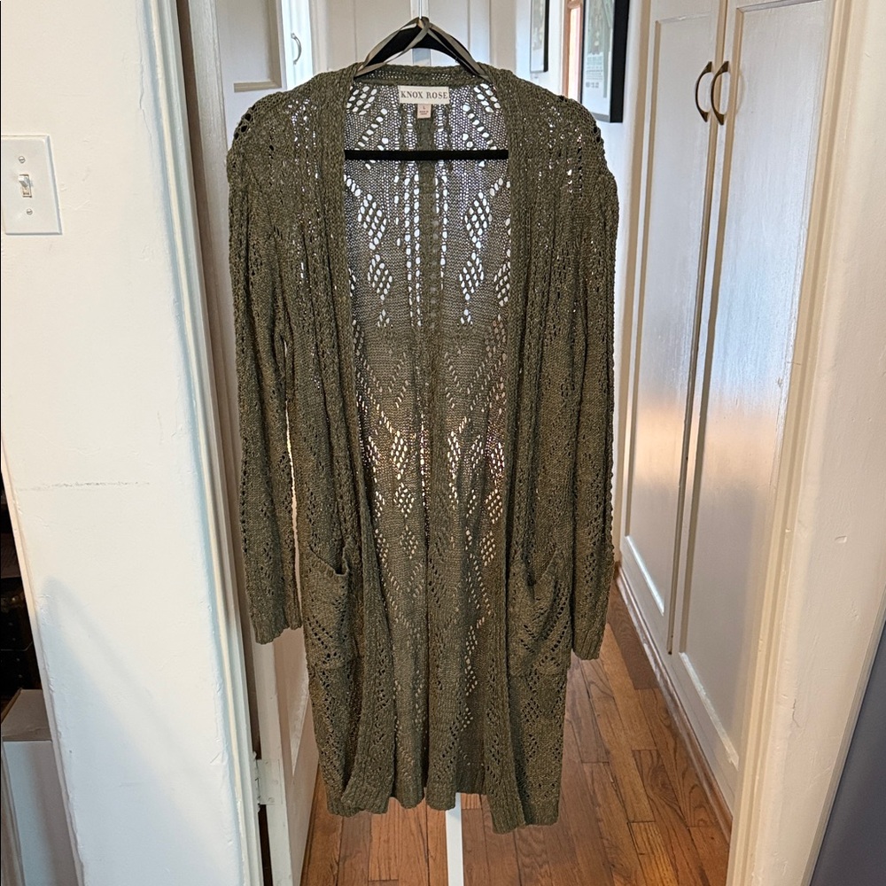 Knox Rose Khaki Open-Knit Cardigan